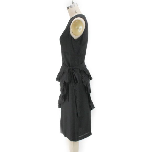 Morgane Le Fay Black Sleeveless Sheath Dress Asymmetric Apron Detail SZ S - Picture 10 of 16